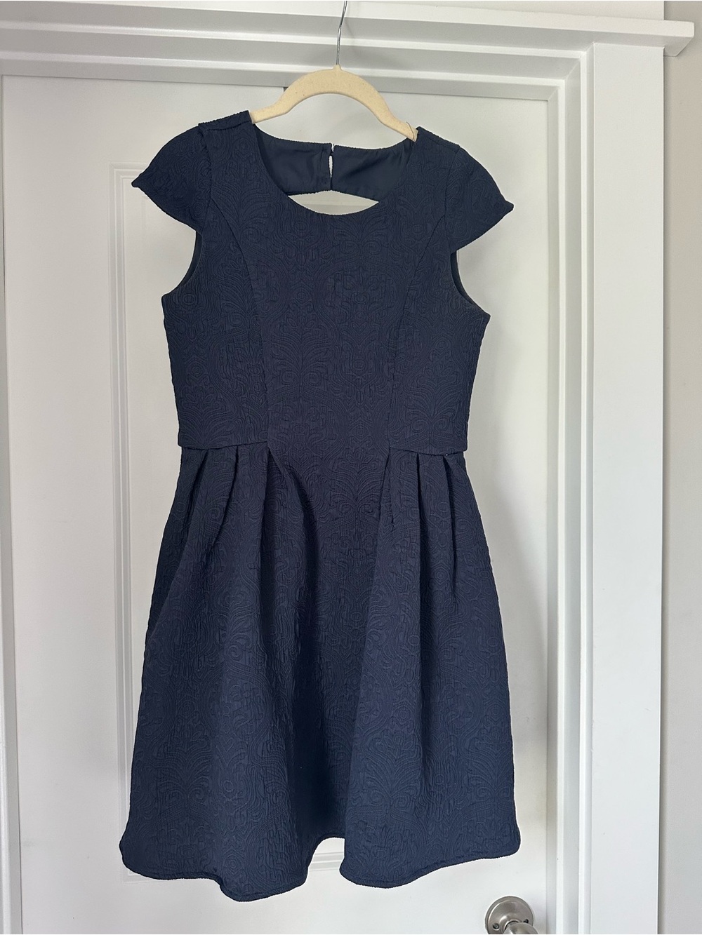Us Angels Navy Textured Cap-Sleeve Girls Formal Dress